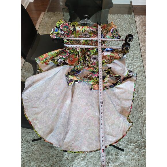 Kosmios Shirt Women's Large Multicolor Puff Sleeve Peplum Top High Low - Picture 13 of 14